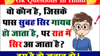 Gk Questions In Hindi : वो कौन है, जिसके पास सुबह सिर गायब हो जाता है, पर रात में सिर आ जाता है?