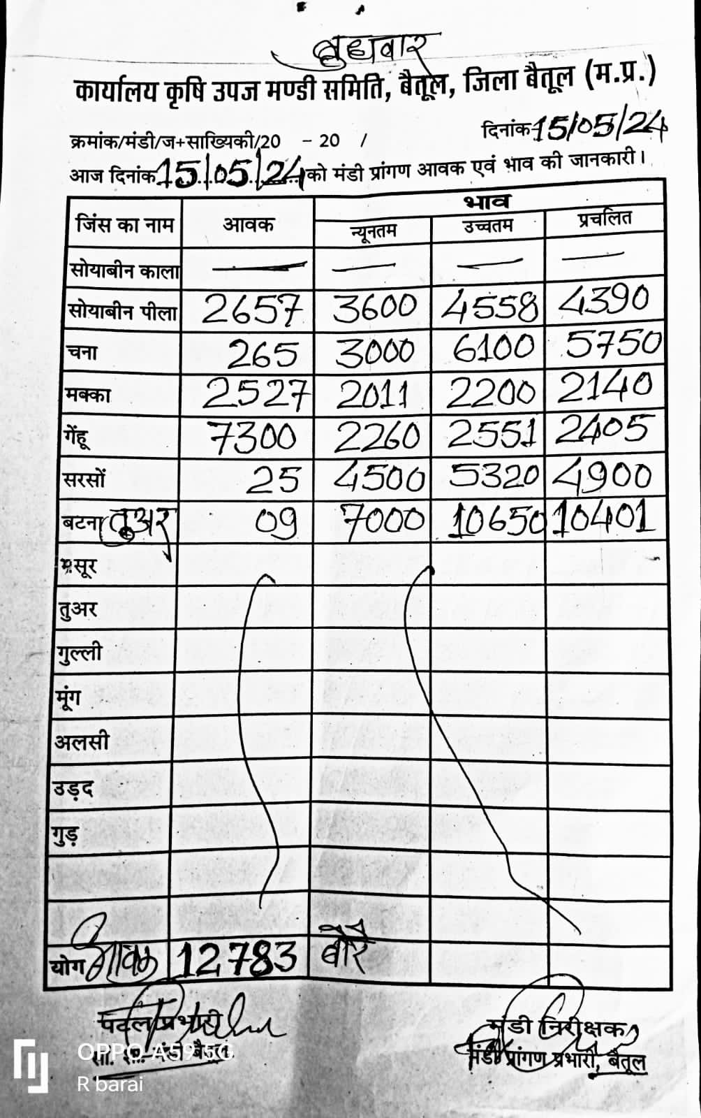 Today Betul Mandi Bhav : कृषि उपज मंडी बैतूल में आज 15 मई 2024 के भाव