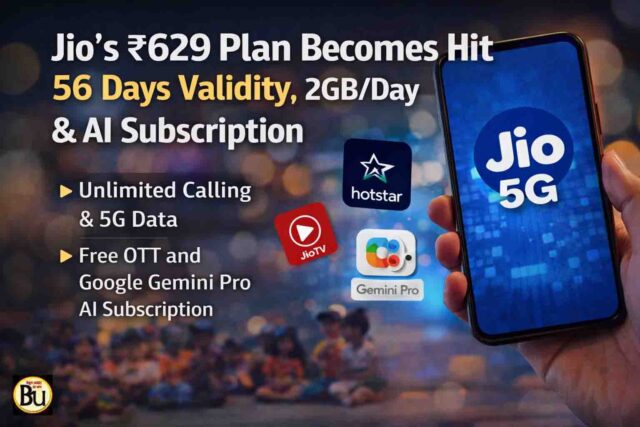 Jio 629 prepaid plan: जियो का ₹629 प्रीपेड प्लान बना सुपरहिट, 56 दिन वैलिडिटी के साथ रोज 2GB डेटा और AI सब्सक्रिप्शन फ्री