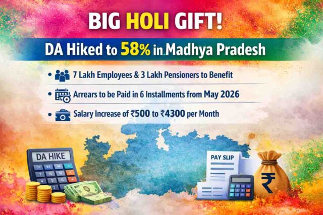 MP DA Hike 58 Percent: होली पर एमपी कर्मचारियों को बड़ा तोहफा: DA 58% हुआ, जानें कितनी बढ़ेगी सैलरी