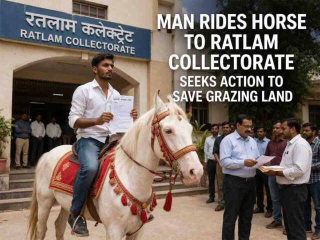 Ratlam Horse Rider Complaint: घोड़ी पर सवार होकर युवक पहुंचा कलेक्ट्रेट: चारागाह जमीन बचाने की अनोखी मांग ने खींचा ध्यान
