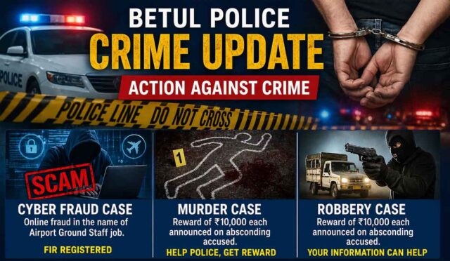 Betul Crime News: बैतूल में नौकरी के नाम पर डेढ़ लाख से ज्यादा की साइबर ठगी; हत्या और डकैती के फरार आरोपियों पर इनाम घोषित