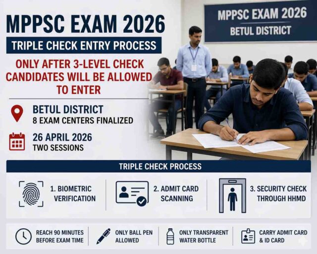 MPPSC Exam 2026 Betul: एमपीपीएससी परीक्षा में त्रिस्तरीय जांच के बाद ही एंट्री, बैतूल में 8 सेंटर तय, 90 मिनट पहले पहुंचना जरूरी