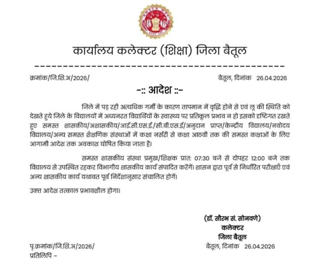 Betul School Holiday: बैतूल में हीटवेव का असर: नर्सरी से 8वीं तक स्कूल बंद, कलेक्टर का बड़ा फैसला