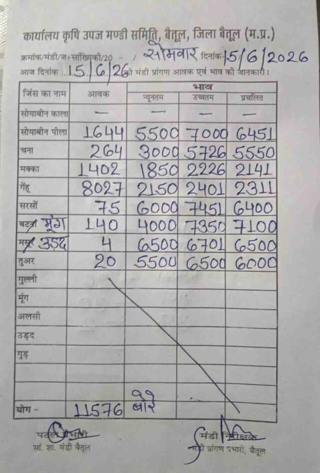 Betul Mandi Bhav 15 June: किसानों के लिए खुशखबरी! बैतूल मंडी में मूंग 7350 और सोयाबीन 7000 रुपए तक बिकी
