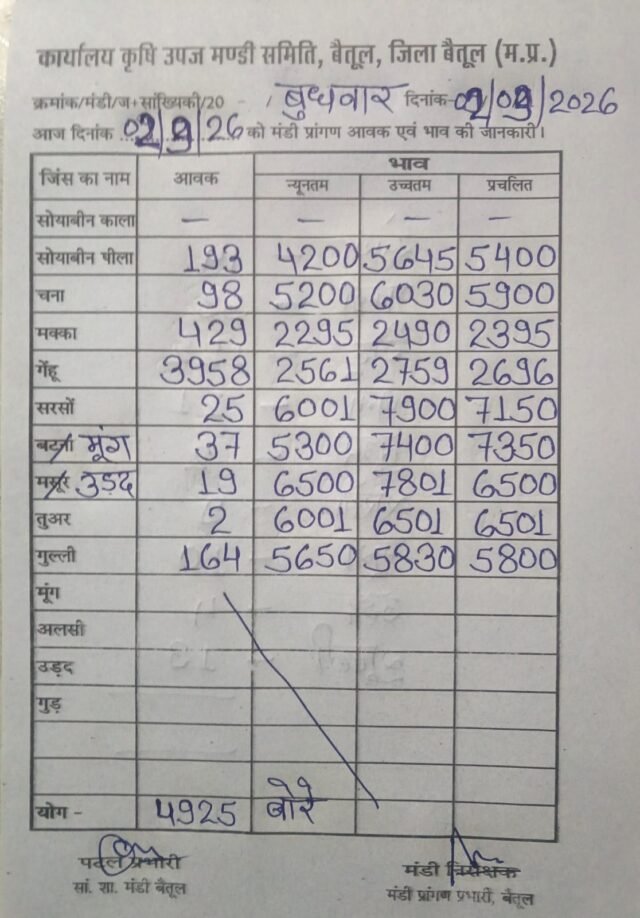 Betul Mandi Bhav: बैतूल मंडी में किस फसल का कितना भाव? यहाँ देखें 2 सितंबर की पूरी आवक-रेट लिस्ट