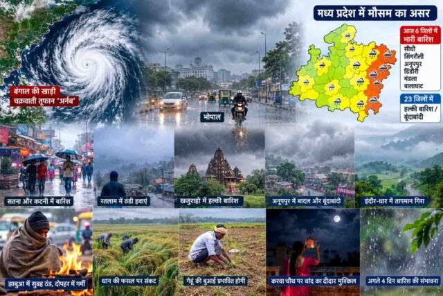 MP Weather Update: एमपी में चक्रवाती तूफान अर्नब का असर: झमाझम बारिश और तेज हवाओं से बदला मौसम, कई जिलों में अलर्ट जारी
