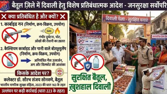 Betul Diwali Restrictions: बैतूल में दीपावली से पहले सख्त आदेश: कार्बाइड गन और गैस लैंप पर लगा बैन, जानें क्यों कलेक्टर ने लिया फैसला