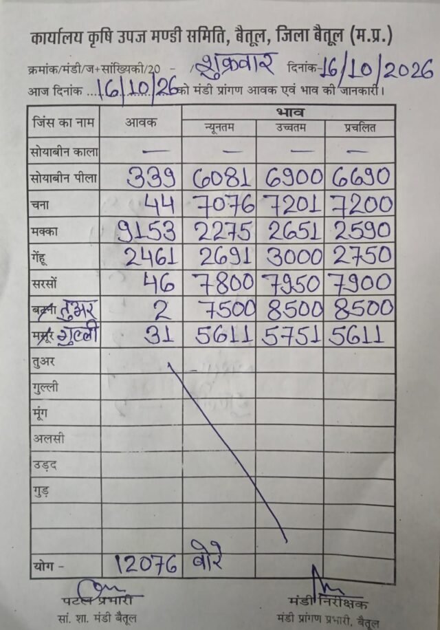 आज के Betul Mandi Bhav: जानिए बैतूल कृषि उपज मंडी में सभी फसलों के न्यूनतम और अधिकतम दाम